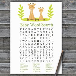 Safari Baby shower word search game card,Giraffe Baby shower games printable,Fun Baby Shower Activity-337