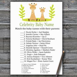 Safari Celebrity baby name game card,Giraffe Baby shower games printable,Fun Baby Shower Activity,Instant Download-337