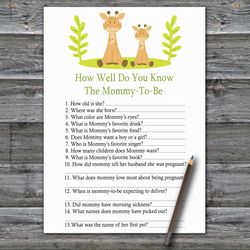 Safari How well do you know baby shower game card,Giraffe Baby shower games printable,Fun Baby Shower Activity-337