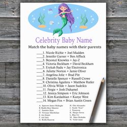 Mermaid Celebrity baby name game card,Mermaid Baby shower games printable,Fun Baby Shower Activity,Instant Download-336