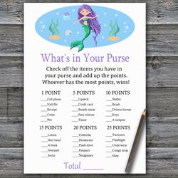 Mermaid What's in your purse game,Mermaid Baby shower games printable,Fun Baby Shower Activity,Instant Download-336