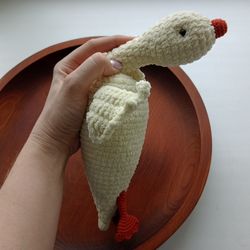Plush goose toy, Fluffy goose, Stuffed goose snuggle lovey, Amigurumi goose gift