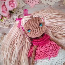 PATTERN crochet amigurumi doll toy pdf in English, stuffed cotton baby doll tutorial.
