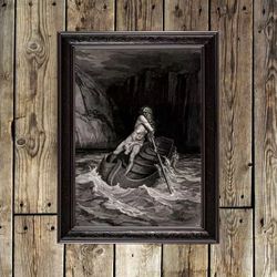 Charon and the River Acheron by Gustave Dore. Hell art print. Ancient Greek mythology gift. 193.