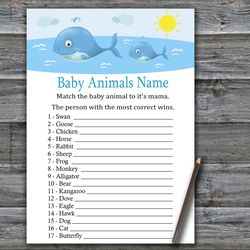 Under the sea Baby animals name game card,Whale Baby shower games printable,Fun Baby Shower Activity-335