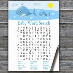 Under the sea Baby shower word search game card,Whale Baby shower games printable,Fun Baby Shower Activity-335