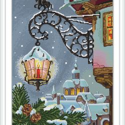 wintery town cross stitch pattern