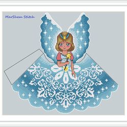 christmas tree top. blue ornament cross stitch pattern