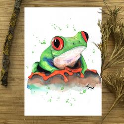 Green Frog Painting Watercolor Wall Decor home paintings frogs watercolor painting by Anne Gorywine