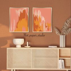 Set of 2 pieces abstract wall art terracotta burnt orange wall decor printable above bed modern painting vivid digital