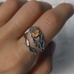 sterling silver opal ring, adjustable ring