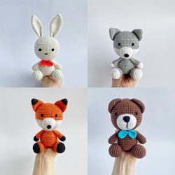 crochet patterns animals, amigurumi pattern, crochet bunny pattern, crochet bear pattern, crochet fox pattern, wolf doll