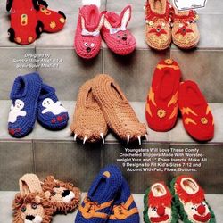 Crochet Cushy Kid's Slippers pattern - Funny Slippers vintage pattern-Original Gift Idea-Digital PDF download