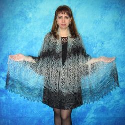 Hand knit turquoise scarf, Russian Orenburg shawl, Wool wrap, Goat down stole, Lace cover up, Warm kerchief, Cape,Tippet