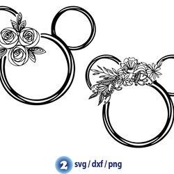 disney floral minnie bow svg, disney floral minnie head svg, minnie mouse floral svg png