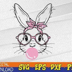 bunny face leopard glasses bubble gum easter day svg, eps, png, dxf, digital download