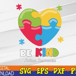 autism awareness - be kind puzzle heart kindness svg, eps, png, dxf, digital download