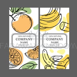 orange banana labels design sketch vector illustration set