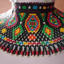 Wide beaded Ukrainian necklace Colorful Wide Beadwork Ukrainian Necklace Wide Beaded Collar Necklace