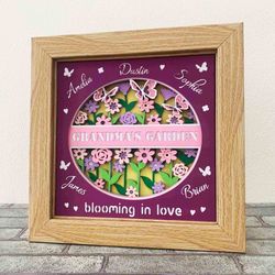 Grandma's Garden 3D Shadow Box SVG/ Gift For Mom 3D SVG/ Mother's Day Cricut Project/ Personalize Grandkids Name