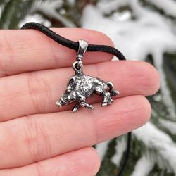 Wild boar pendant, Sterling silver necklace, Made to Order