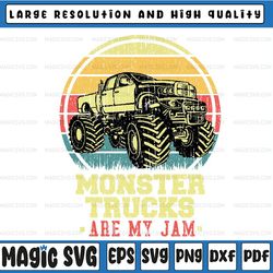 monster truck are my jam png svg, monster truck lovers png, retro vintage sunset svg, mothers day, digital download