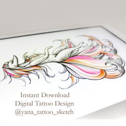 Kitsune Tattoo Design Kitsune Tattoo Ideas Fox Kitsune Tattoo Sketch, Instant download PDF, JPG, PNG files