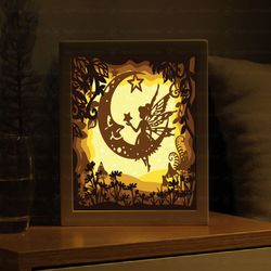 fairy moon shadow box, lightbox svg paper cut shadow box, shadowbox card cricut, silhouette files, digital file, svg fil