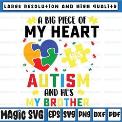 a big piece of my heart svg, puzzle piece, autism awareness, autism and he's my brother, mothers day, digital download