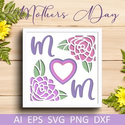 Mothers day shadow box svg, Mom shadowbox, 3d layered papercut template