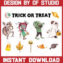 Watercolor Trick or Treating Kids Illustrations Clip Art Collection | Halloween Night Costume Children Clipart