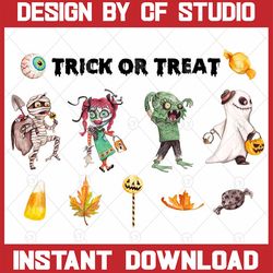 watercolor trick or treating kids illustrations clip art collection | halloween night costume children clipart