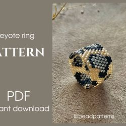 Peyote ring pattern - Animal print - DIY handmade miyuki delica pattern - stylish seed bead ring - how to make bea