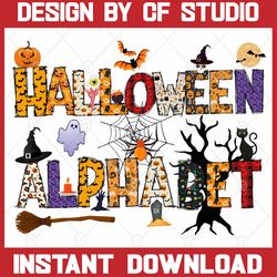 halloween doodle alphabet bundle, halloween png letters, numbers & accessories, witch ghost pumpkin bat sublimation