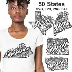 50 States SVG Bundle, US States Cutting File Svg, Patterned American States, United States Of America SVG, Option 1