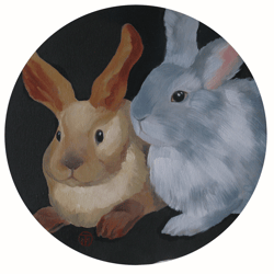 Hare Painting Bunny Original Art Animal Round Art Rabbit Painting Farmhouse Wall Art Pet Portrait 12" By Colibri Art