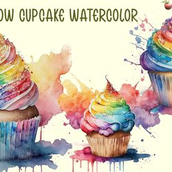 rainbow cupcake watercolor png files, food png, rainbow cupcake png