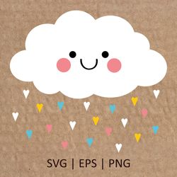 Cloud SVG | Cute cloud PNG | Baby cloud SVG | Kids cloud SVG | Heart rain SVG | Cricut Svg File Digital Download | 034