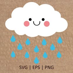Cloud SVG | Cute cloud PNG | Baby cloud SVG | Kids cloud SVG | Cute rain SVG | Cricut Svg File Digital Download | 035