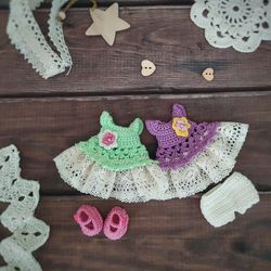 pattern crochet dress for doll 16cm (6 inches) baboliy, obitsu 11. outfit for doll tutorial.
