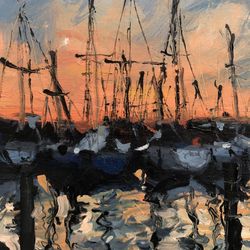 original oil painting impasto oil port marina artwork by vladimir milyutin