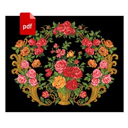 reconstructed berlin woolwork bouquet vintage roses in vase cross stitch pattern