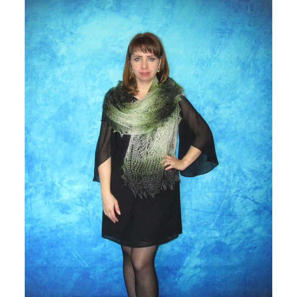 green russian shawl, Orenburg wool wrap, warm women hand knitted scarf, handmade pashmina, lace cover up.JPG
