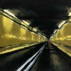 original oil painting impasto oil night tunnel artwork by vladimir milyutin