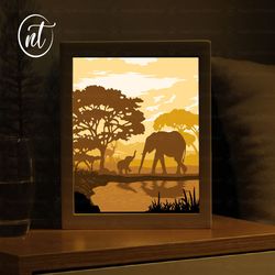 elephants lightbox template, paper cut shadow box template, shadow box svg, silhouette files, digital file, svg file