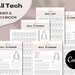 nail art planner template, nail sketch book, nail tech planner, nail practice, editable in canva