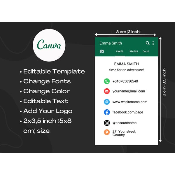 Business Card WhatsApp Template, WhatsApp Style, Editable in - Inspire ...