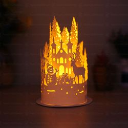 paper cut lamp merry christmas with deer and snowman, christmas paper lanterns, xmas paper cutting template svg file