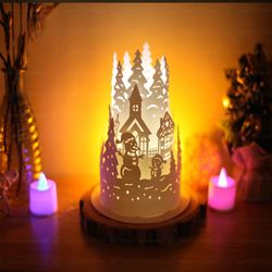 paper lanterns christmas with snowmans, merry christmas paper lanterns, xmas paper cutting template svg file