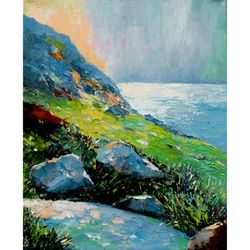 Coast Painting Seascape Original Art Impressionist Art Impasto Painting Ocean Oil Painting Spring Painting 20"x16"
